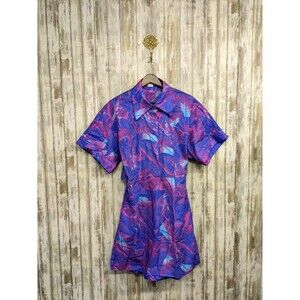 Urban Revivo Purple Palm Collared Short Sleeve Mini Shirt Dress Tropical Size 8